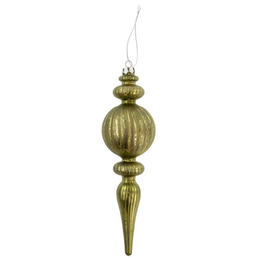 Noel Spindle Glass Ornament-Light Green